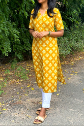 Yellow Cotton kurti without lining